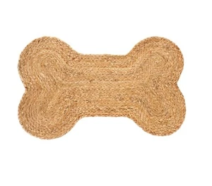 Handmade Natural Jute Dog Bone shape Feeding Mat Eco-Friendly Pet Food Bowl Rug - Picture 1 of 9