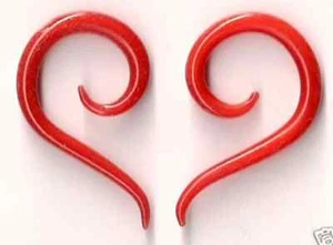 PYREX GLASS 12G RED SPIRALS PLUGS BODY JEWELRY SPIRAL - Picture 1 of 1