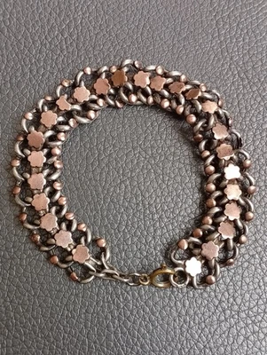 Ancien Bracelet Mailles Plates Anciennes Art Nouveau Argent Massif Vermeil - Photo 1/4