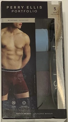 Calzoncillos boxer Perry Ellis para hombre 5 microfibra medianos (32-34) azules/ciruela/negro Foto 1 de 4