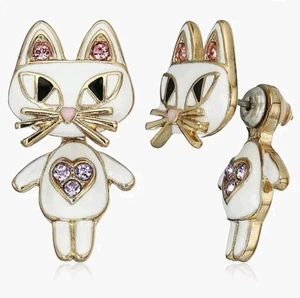 Orecchini a perno Betsey Johnson oro bianco cuore rosa gatto fronte retro mobili - Foto 1 di 5