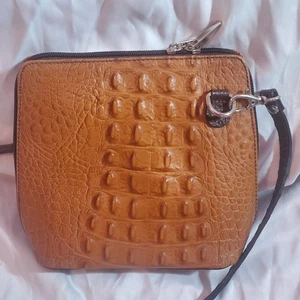 M&R MODA IN PELLE FIRENZE -ITALY CROCADILE PATTERN 2 TONE SMALL MESSENGER BAG - Picture 1 of 10