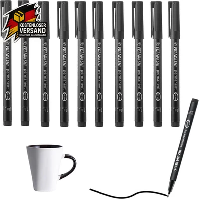 10 Permanentmarker Mit Feiner Spitze, Schwarz Schwarz Marker Stift Mehrzweck-Sch - Bild 1 von 4