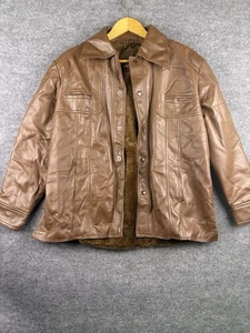 Chaqueta de vinilo vintage de cuero sintético marrón Sears The Men’s Store con broches de presión años 70 grande - Imagen 1 de 20