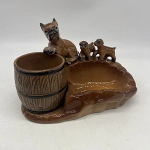 Vintage Chase Japan Keramik Boxer Hund mit Welpen Aschenbecher Top - Bild 1 von 7