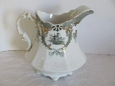 Antique Wedgwood Raleigh Green w Gold-England- Large Creamer/24 oz Pitcher - Image 1 of 4