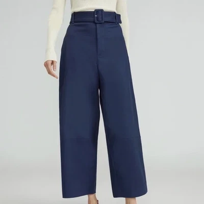 Everlane The Structured Cotton Belted Pant Navy 2 - Image 1 of 4