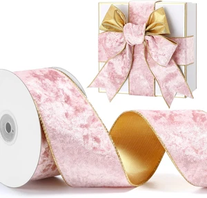 Velvet Ribbon Iron Wired 10 Yard Soft Velvet Fabric Gold Ribbon for Wedding Deco - Picture 1 of 7