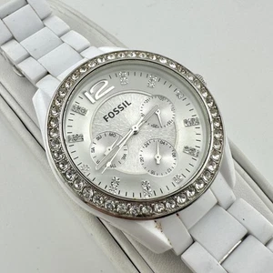 Fossil ES3252 Watch Womens 38mm White 5.5" Bracelet Crystal Bezel - New Battery - Picture 1 of 12