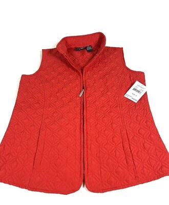 Jane Ashley Vest Spice Red Solid Quilted Full Zip Sleeveless Lined Womens Sz. S - Image 1 of 4