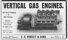 Es Hindley & Sons, Bourton; Vertival Gas Engines-Antique Engineering Advert 1909