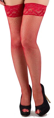 HOT Nylons rot halterlose Netzstrümpfe Straps neu 34 bis 50 Dessou Wäschebeutel - Bild 1 von 2
