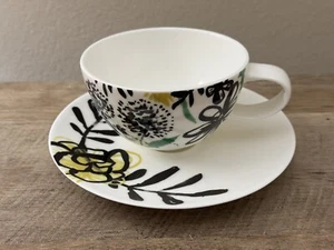Penelope Dullaghan Crate And Barrel 2014 Coffee Cup & Saucer White Green Floral - Picture 1 of 18