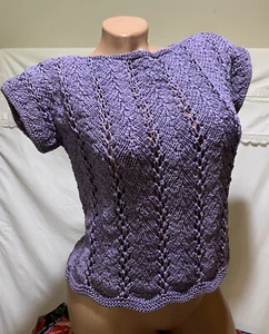 ❤️Women’s Chevron Shell Knitted Tank Top Sleeveless Amethyst Purple Size M - Picture 1 of 9