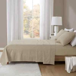 Beautyrest Sheet Set Extra Deep Queen Beige Striped Cotton Flannel 4-Pc BED75 - Picture 1 of 8