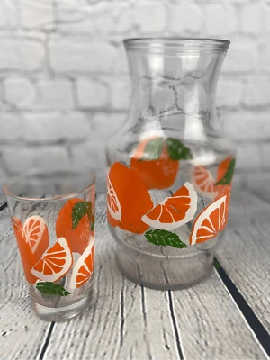 Винтажный стеклянный контейнер для апельсинового сока Anchor Hocking с одним стаканом без крышки. - Изображение 1 из 4