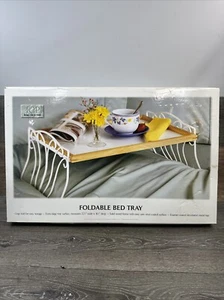 JC Penny Foldable Bed Tray Table Wood Enamel Coated Metal Frame 22.5x16.5” - Picture 1 of 5