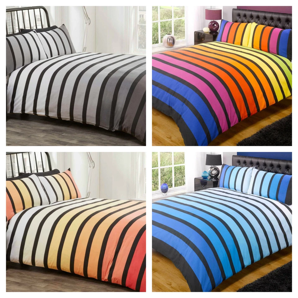 Righe Tonale a Righe Copripiumone Set Letto Con Federe - Immagine 1 di 2