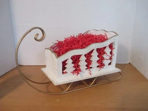 White Antiqued WOOD SLEIGH on Gold Metal Runners~15" x 8" x 9" - Picture 1 of 4