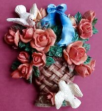 Souvenir Fridge Magnet Basket Of Rose Flowers And Doves
