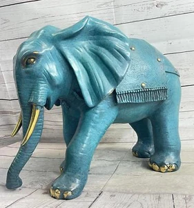 Elefante Azul Verde Bronce Escultura Estatua Figura Figura Firmado Arte Original - Imagen 1 de 10