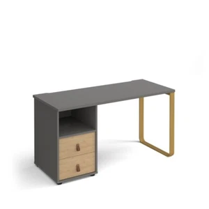 Cairo Oak straight desk 1400mm x 600mm Support Ped W/ Drawers Brass Frame - Picture 1 of 3
