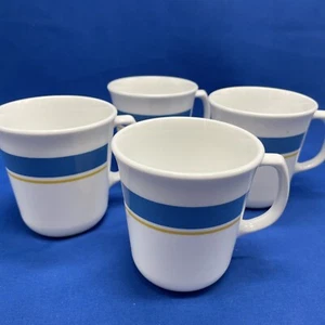 Juego de 4 anillos a rayas azules y amarillas vintage Corning Ware taza café - Imagen 1 de 17