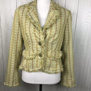 ECI New York Jacket Retro Style Check Fringe Hem Button Front Size 8 - Picture 1 of 9