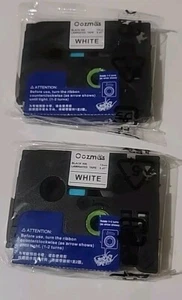 Lot Of 2 NEW Oozmas Tze 12 mm 0.47" Laminated White TZE-231 Black Ink Label Tape - Picture 1 of 3