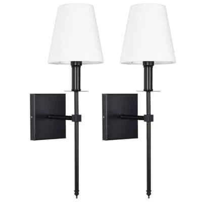 LamQee 1-Light Matte Black Wall Sconce with White Fabric Shade 2-Pack - Image 1 of 4