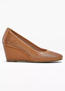 LADIES BODY FLIRT TAN LAZER CUT WEDGE PUMPS UK 7 EU 41 - Picture 1 of 5