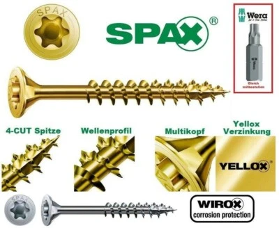 97 Größen ORIGINAL SPAX 4CUT® Yellox Spaxschraube Torx TX Spanplattenschrauben