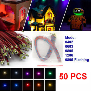50PCS 3V Pre-Wired SMD LED Diode 0402 0603 0805 1206 Micro Mini White Single led