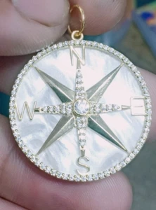 Mother Of Pearl "Compass" Pendant, 925 Sterling Silver Handmade Jewelry Pendant - Picture 1 of 6