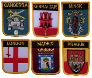 World Capital Cities Shield Embroidered Patches By Country - Picture 1 of 161
