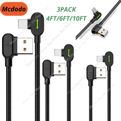 3 Pack Mcdodo 90 Degree Elbow USB Cable Charger Cord 4/6/10FT For iPhone13 12 11 - Image 1 of 4