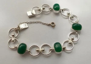 ADOLF REGOLLEMANN Pulsera Modernista 800 Plata 4 Cabujones Verdes Vintage Años 70 - Imagen 1 de 5
