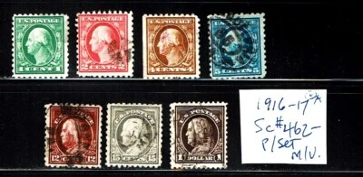 1916-17 U.S Regular Issue P/Set of 7 p.10 UnWkm  Sc#462-Used Incl $1.00 Franklin - Image 1 of 2