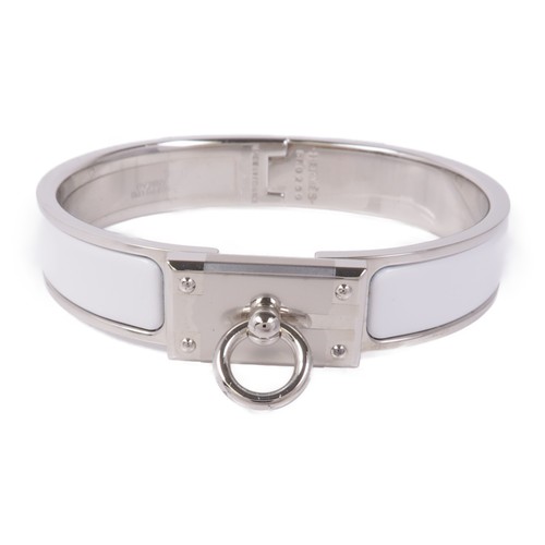 HERMÈS Bracciale HERMES Clic Anneau metallo smalto argento bianco