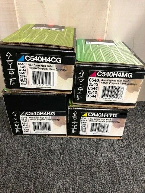 4 OEM Lexmark TONERS: C540H4KG C540H4MG C540H4YG C540H4CG- C540 C543 C544 C546 - Image 1 of 1