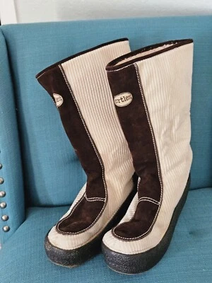 Ortles Vintage Corderoy Boots Platform Heels 45 Y2k Platform Boots Leather Italy - Image 1 of 4