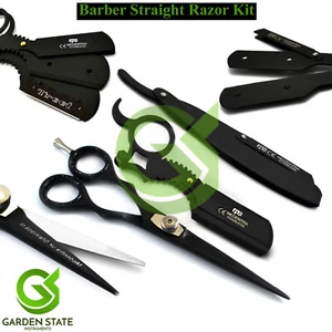 Matte Black Shaving Kit Gift for Men's Razor Insert Handle Hairdressing Scissors - Picture 1 of 5