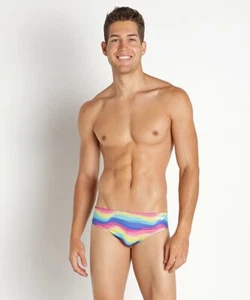 New Speedo Men's One Print Swim Race Brief Rainbow Wave 32" 7052115 - Picture 1 of 3