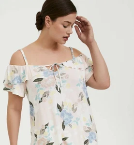 NUEVO CON ETIQUETAS TORRID Mujer Talla Grande 2X 18-20 Súper Suave Rosa Floral Hombro Frío Top - Imagen 1 de 5