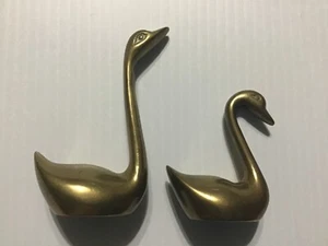 Two Vintage Brass Swans, 2 1/2” & 3 1/2” tall, Cute Solid and Heavy, $7 ship - Picture 1 of 6