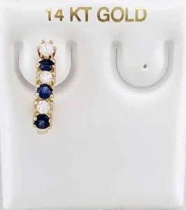 GENUINE BLUE SAPPHIRE & DIAMOND * Single* EARRING 14k YELLOW GOLD - New With Tag - Picture 1 of 4