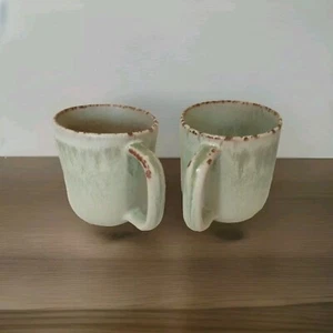 Anthropologie Green Moss Coffee Cups Stoneware Set 2 45a Cl - Picture 1 of 7