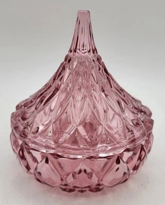 Prato de doces Hershey’s Kisses cristal rosa coberto vidro 5" novo na caixa - Imagem 1 de 4