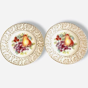 Fine Concorde China 8" Obst Motiv Teller mit Gold Blumenrand - 2er Set - Bild 1 von 4