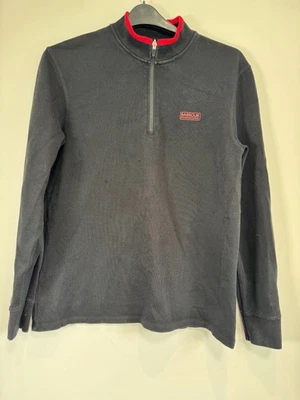 Jersey Barbour Para Hombre Talla Grande Negro Rojo Punta 1/4 Cremallera Suéter Tejido Algodón Foto 1 de 4